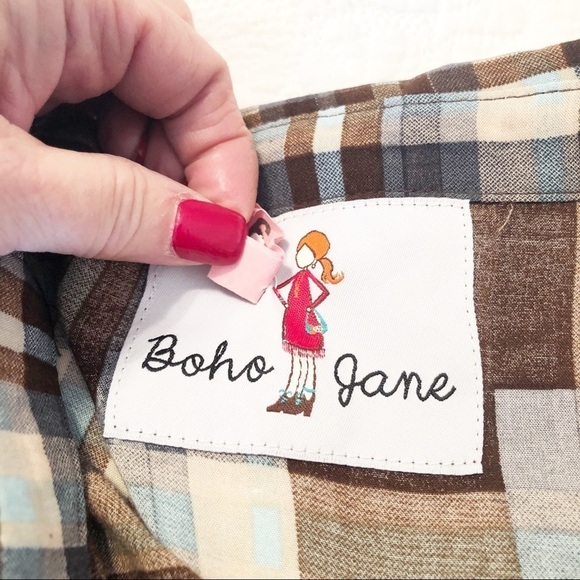 Boho Jane Plaid Tunic Woodstock Button Shirt - S - Picture 4 of 9